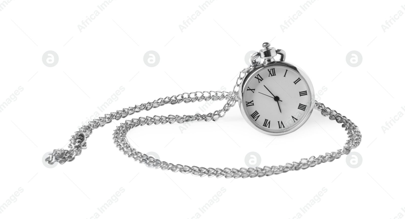 Photo of One silver pocket clock isolated on white