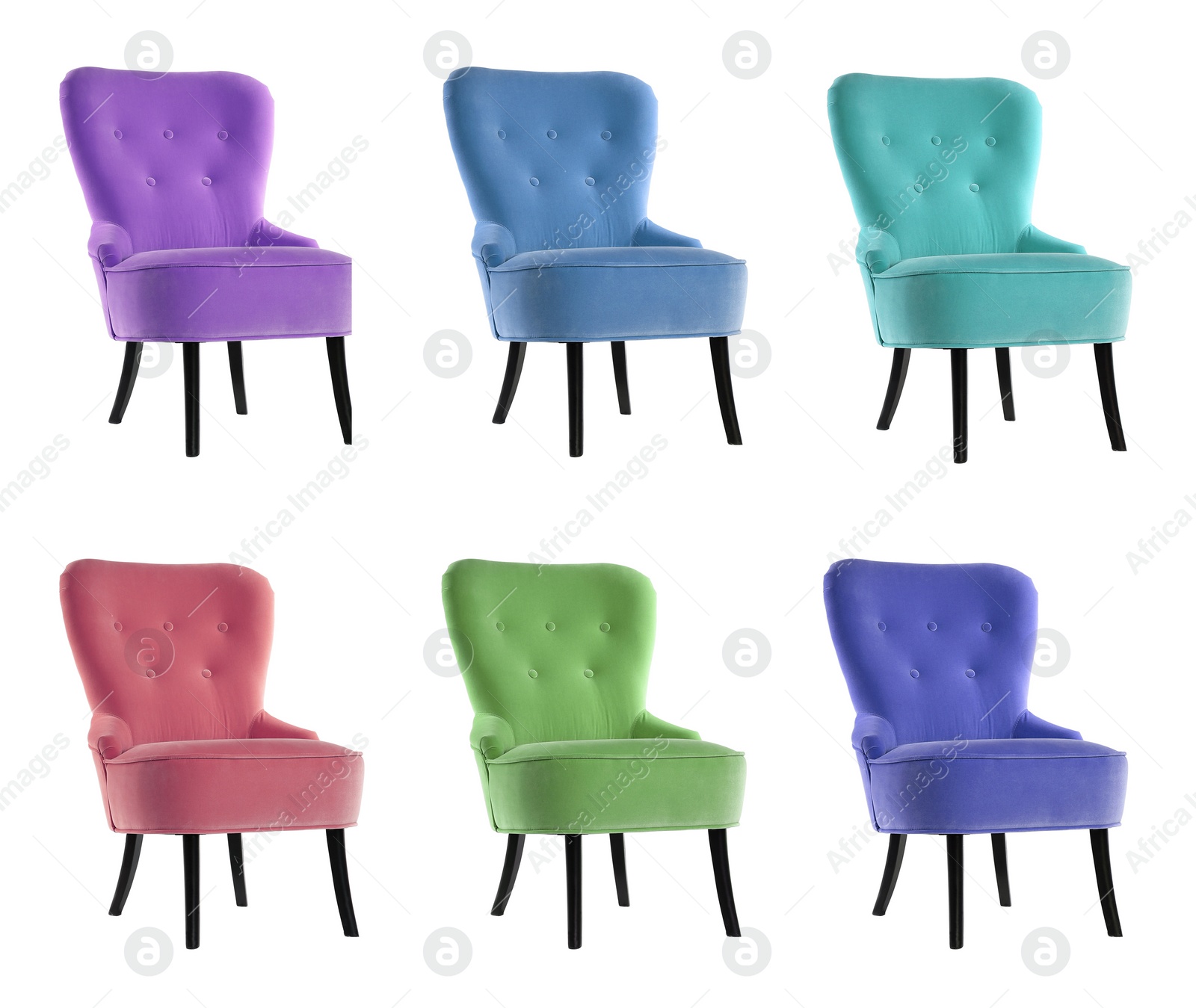 Image of Different colorful armchairs isolated on white, set