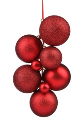 Photo of Beautiful red Christmas balls isolated on white