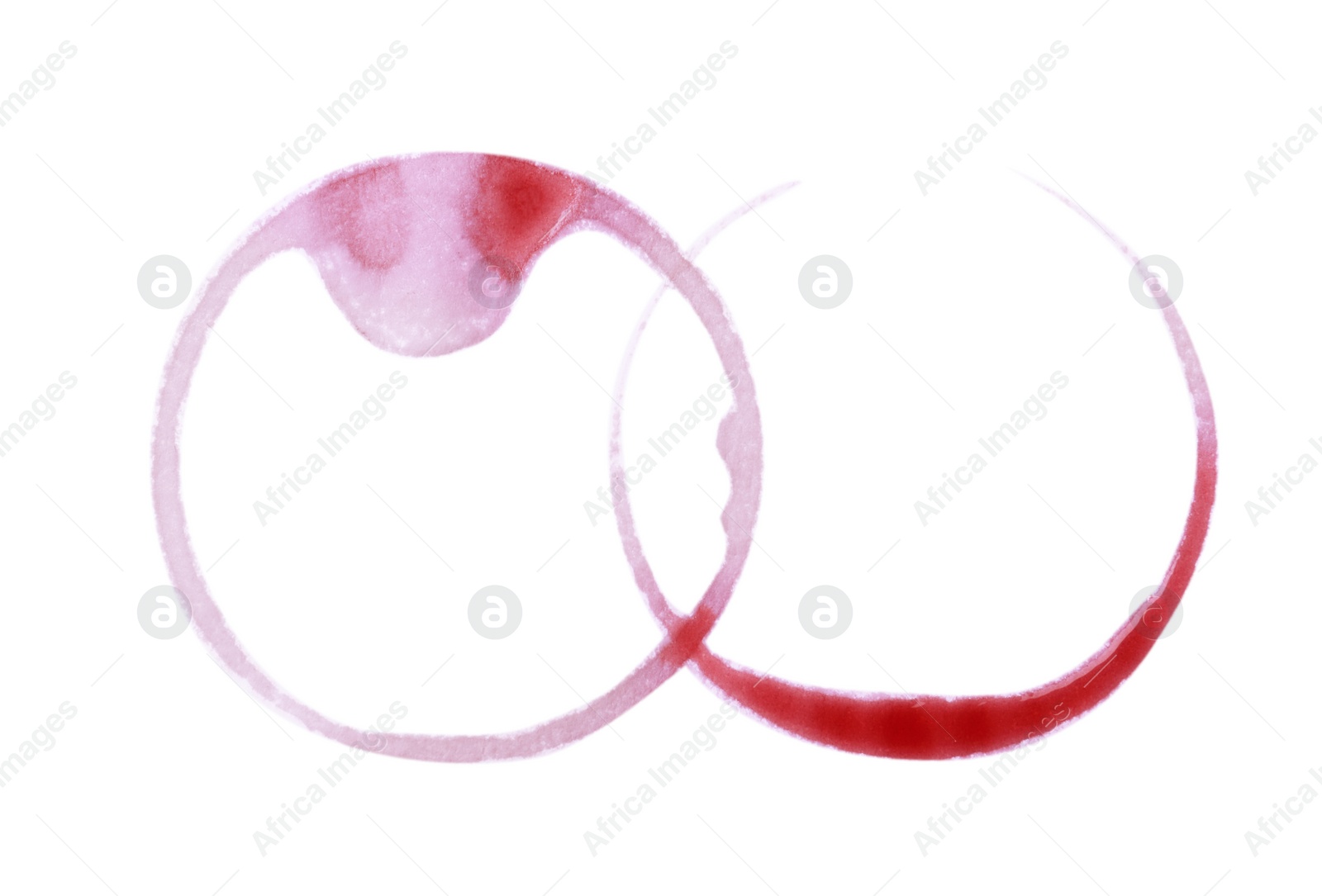 Photo of Red wine rings on white background, top view
