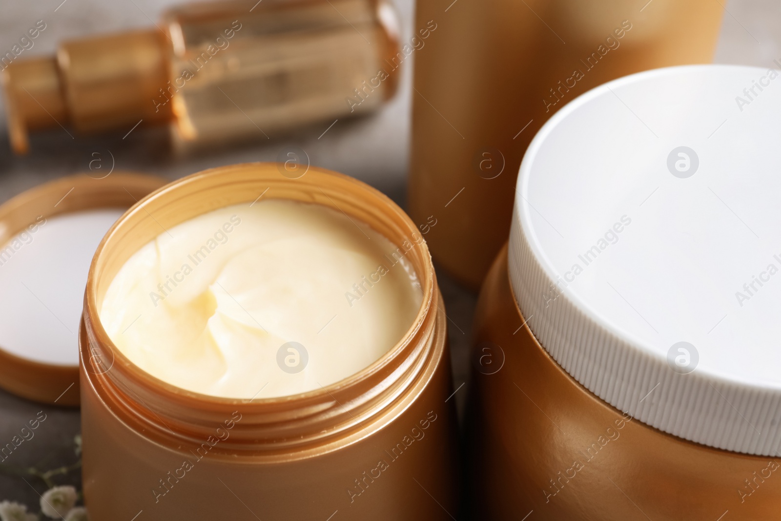 Photo of Set of hair cosmetic products, closeup view