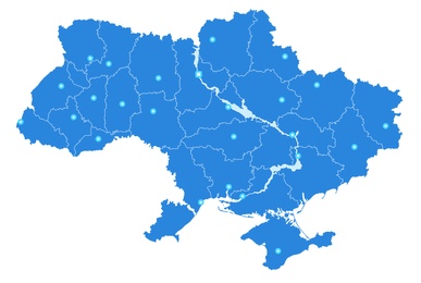 Illustration of Map of Ukraine in blue color on white background, illustration