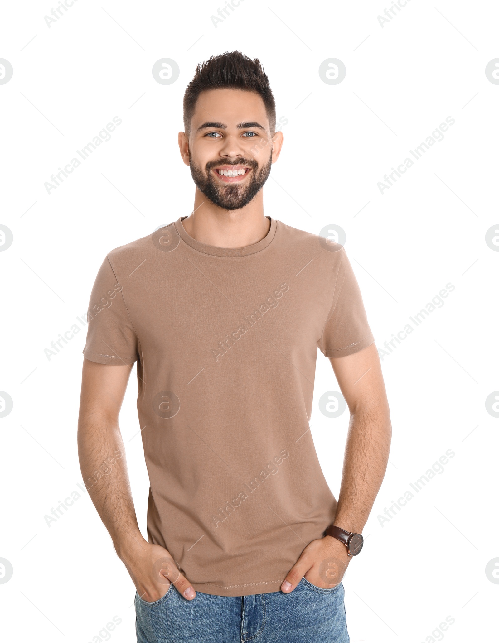 Photo of Portrait of handsome smiling man isolated on white