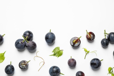 Photo of Fresh ripe juicy grapes on white background, top view