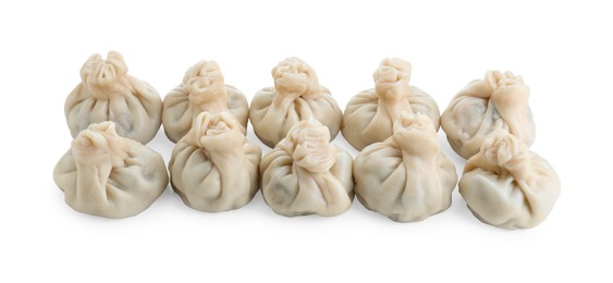 Many tasty khinkali (dumplings) isolated on white. Georgian cuisine