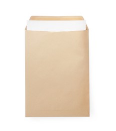 Kraft envelope with sheet of paper isolated on white