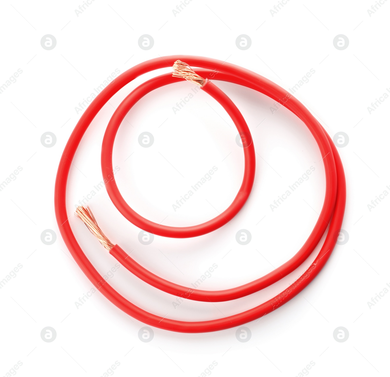 Photo of Color cable on white background, top view. Electrician's supply