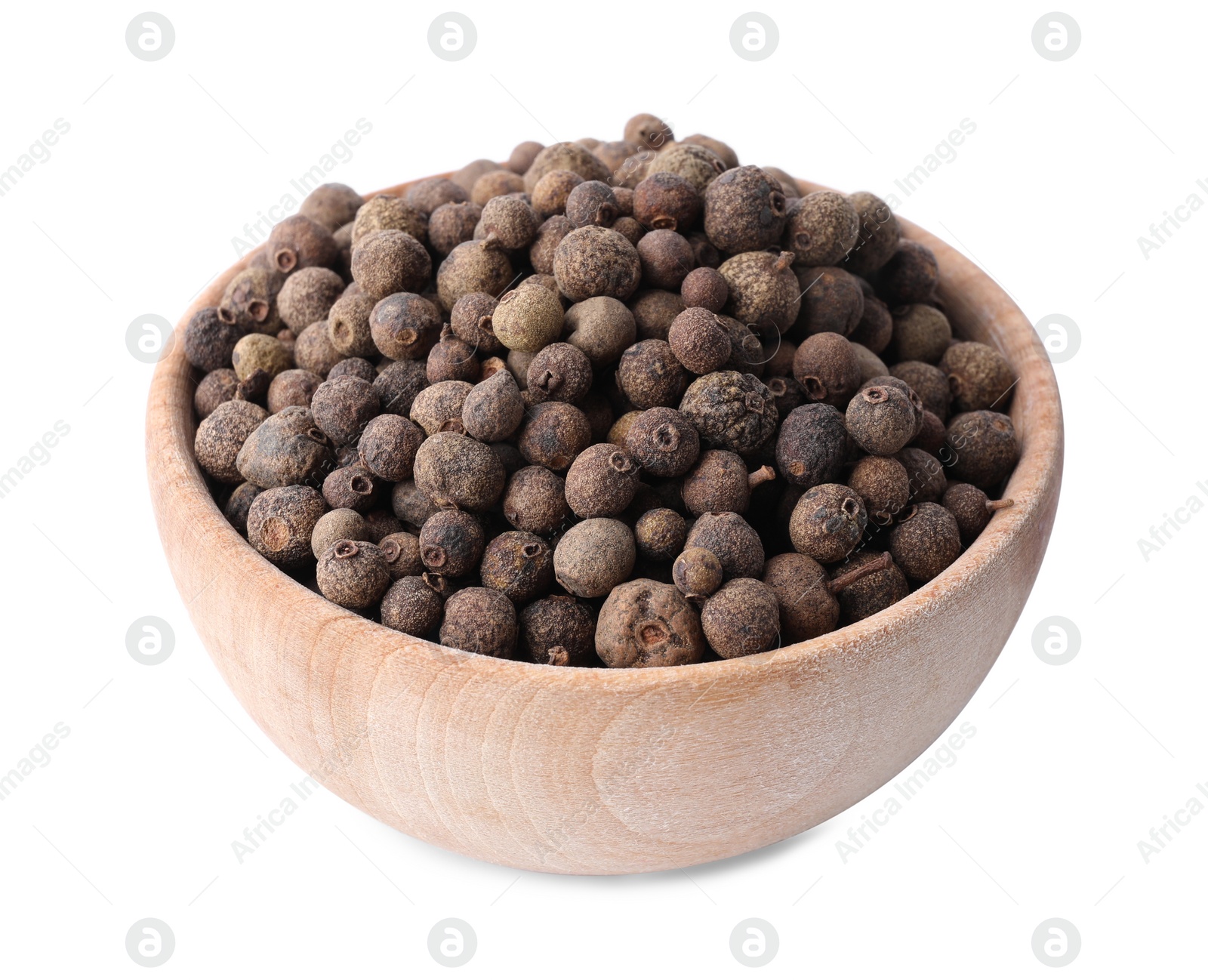 Photo of Spicy black pepper grains isolated on white