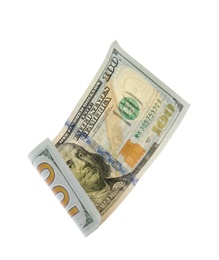 Photo of One hundred dollar banknote on white background. American national currency