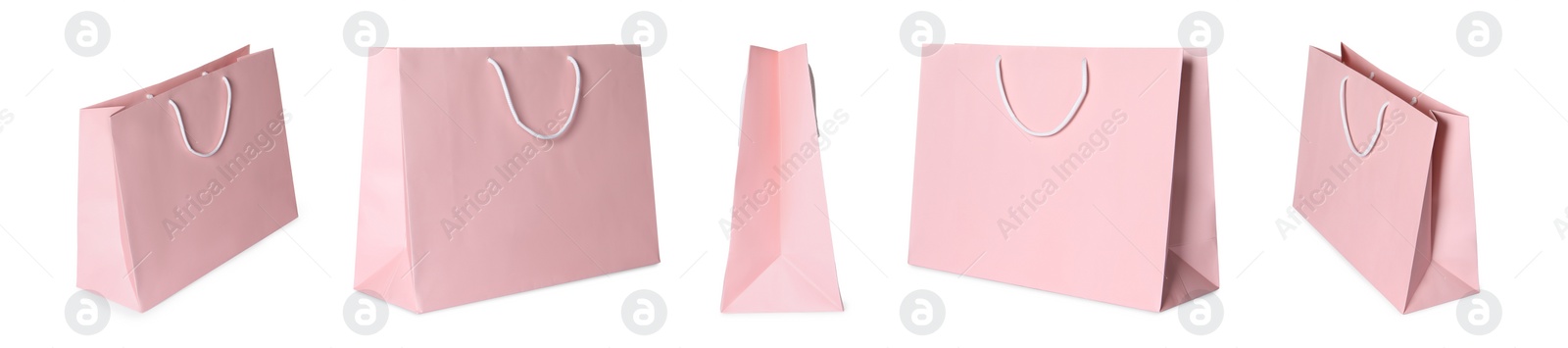 Image of Pink shopping bag isolated on white, different sides