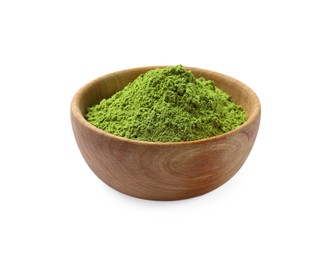 Green matcha powder in bowl isolated on white