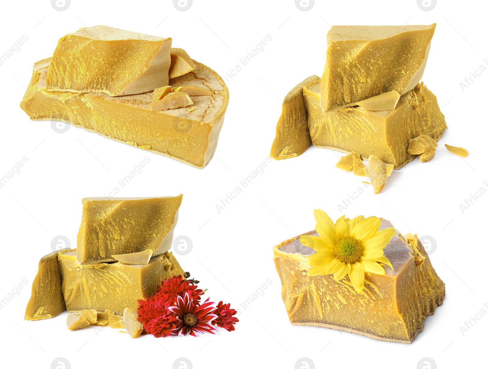 Image of Set with natural organic beeswax on white background