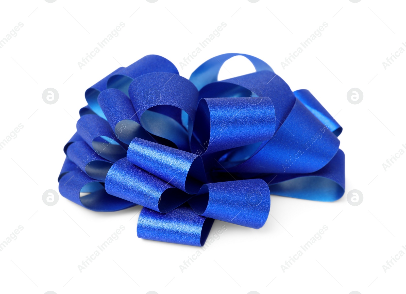 Photo of Blue gift bow isolated on white. Festive decor