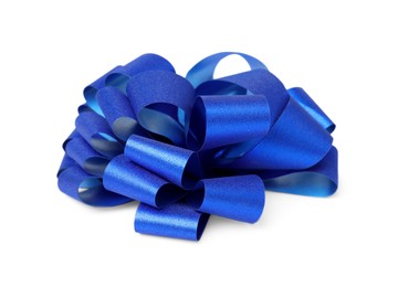 Photo of Blue gift bow isolated on white. Festive decor