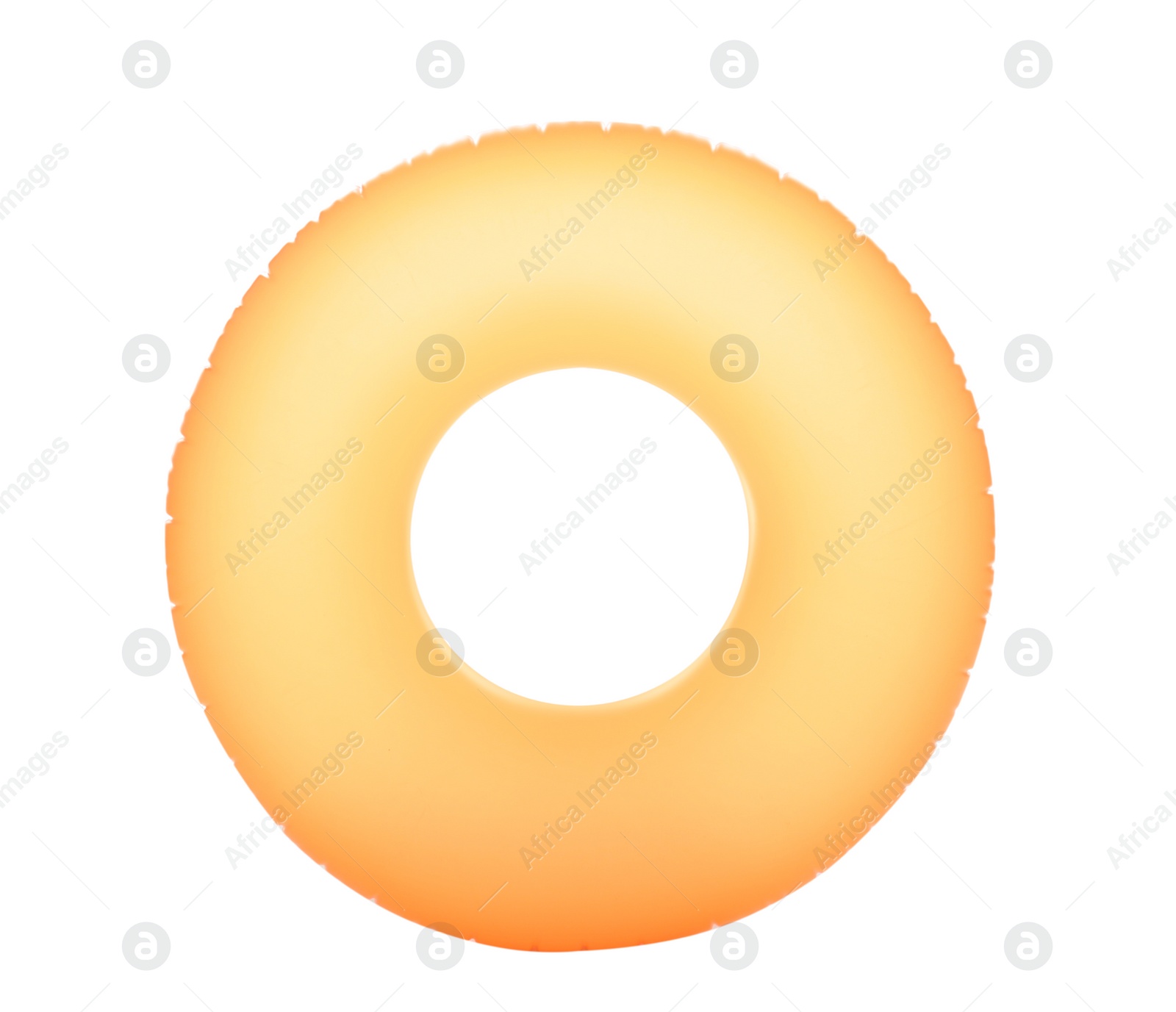 Photo of Bright inflatable ring on white background. Summer holidays