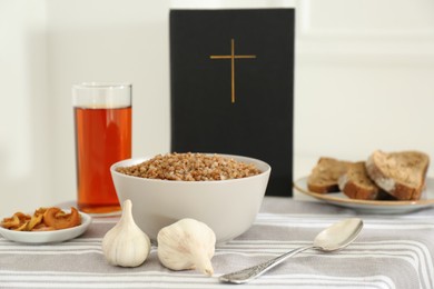 Photo of Great Lent dinner served on table indoors