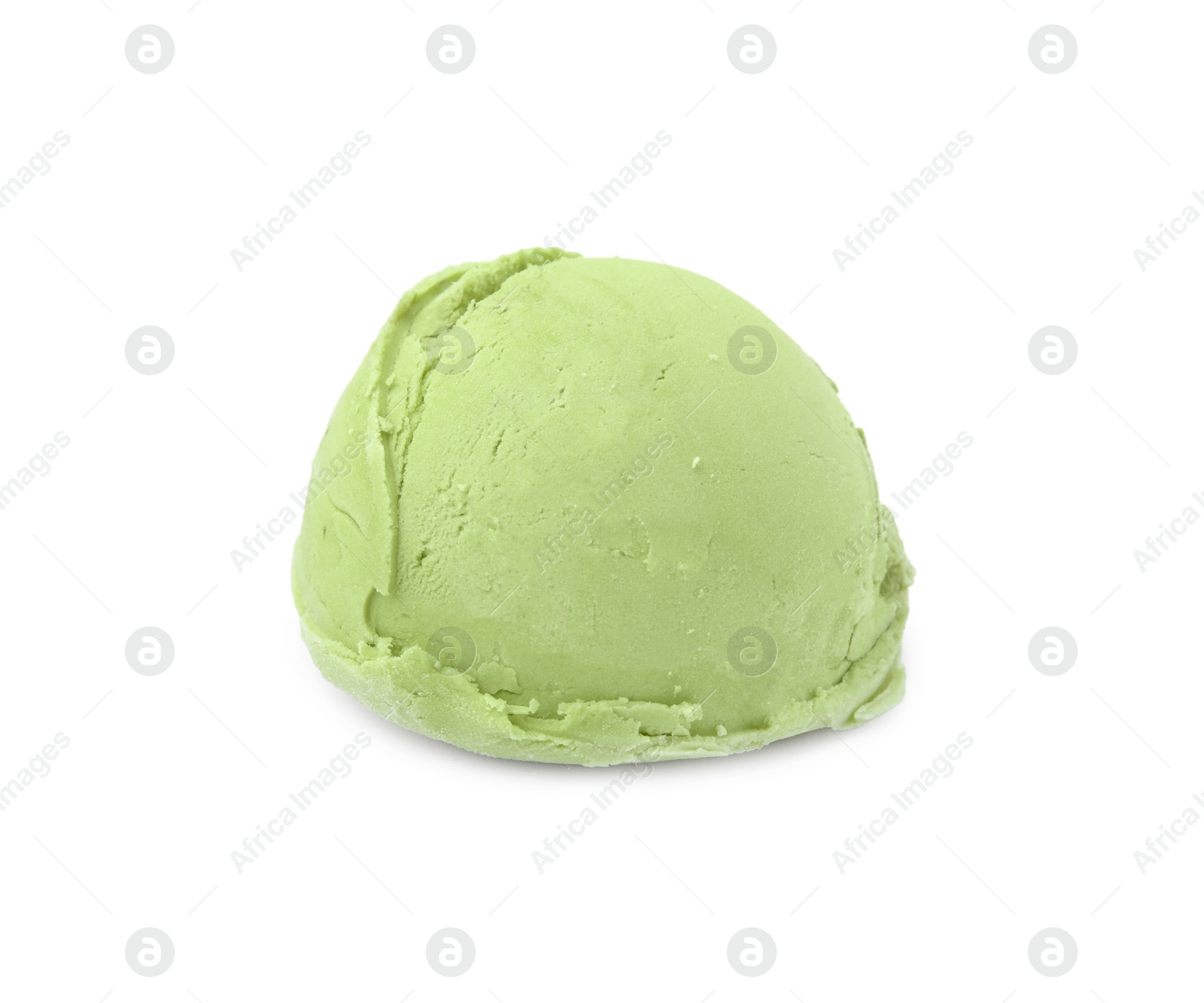 Photo of Scoop of tasty matcha ice cream isolated on white