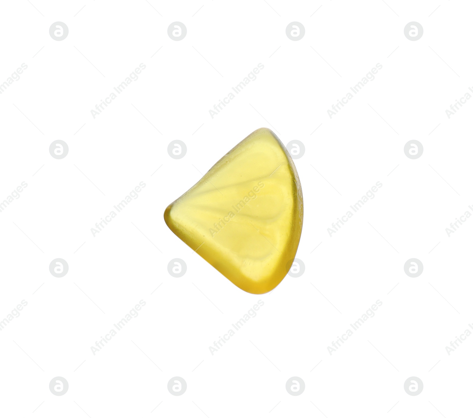 Photo of Tasty jelly candy in shape of lemon slice isolated on white