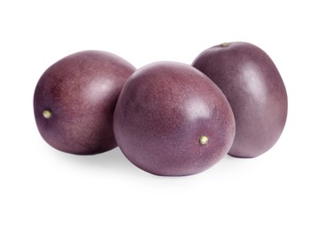 Delicious ripe passion fruits on white background