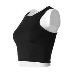 Black women's top isolated on white. Sports clothing