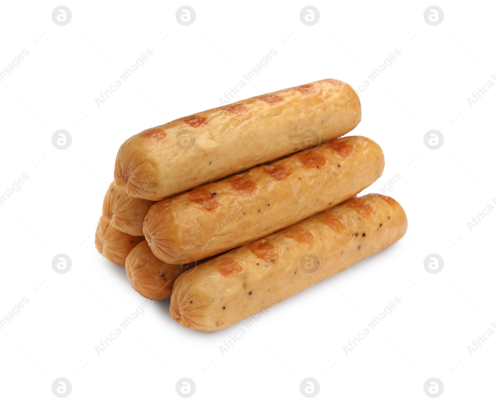 Photo of Delicious grilled vegan sausages isolated on white