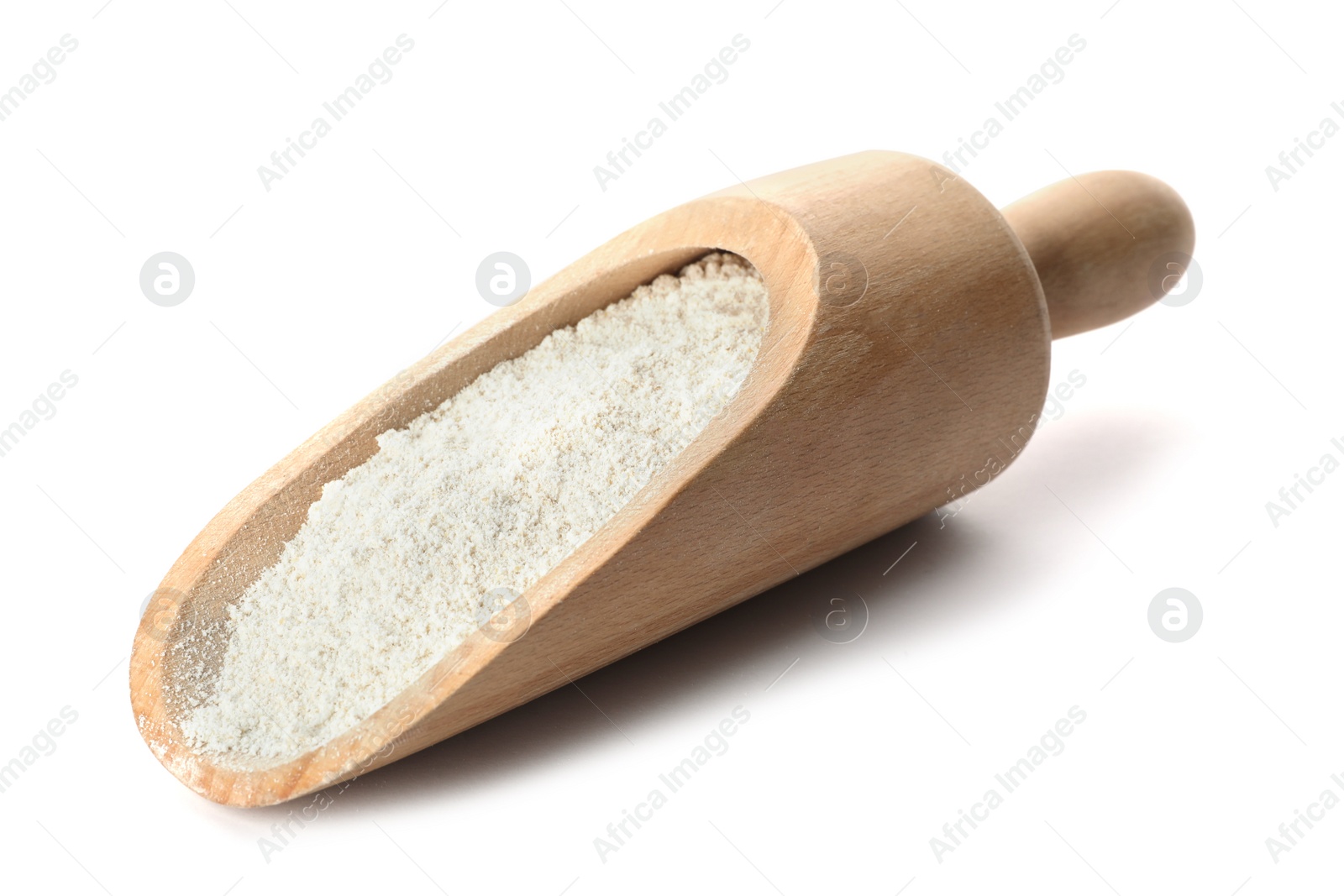 Photo of Scoop of oat flour isolated on white