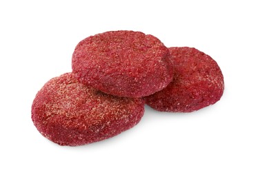 Photo of Three tasty vegan cutlets isolated on white