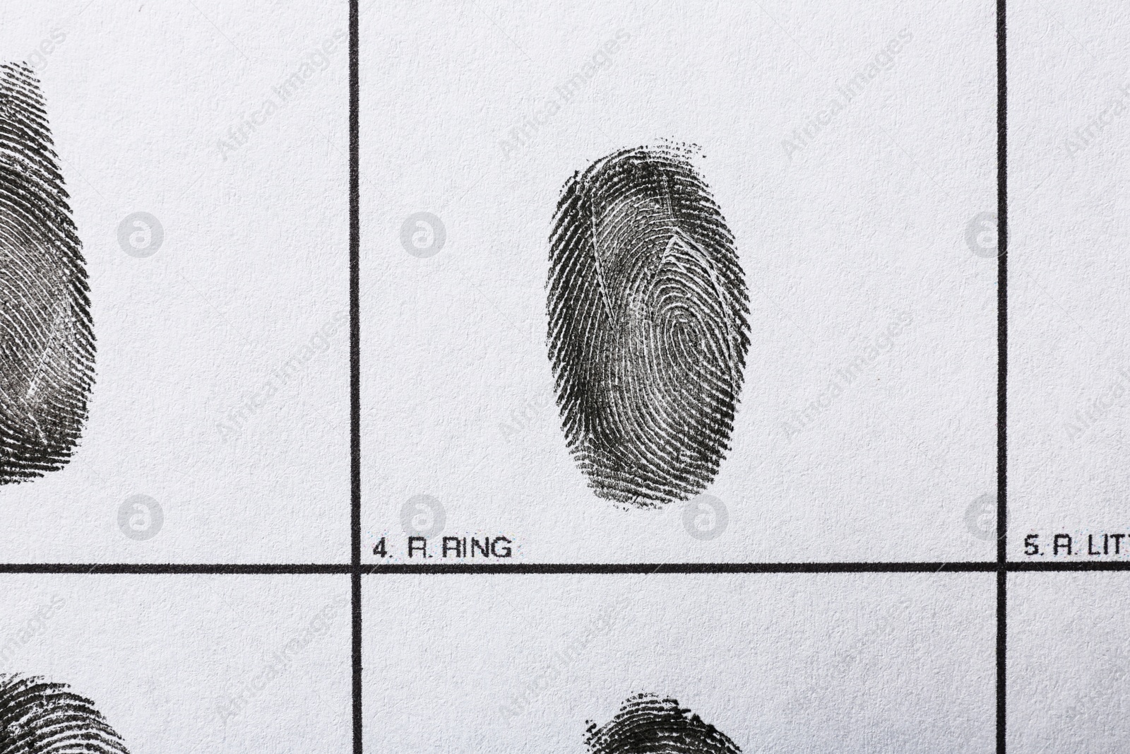 Photo of Fingerprint record sheet, top view. Criminal investigation