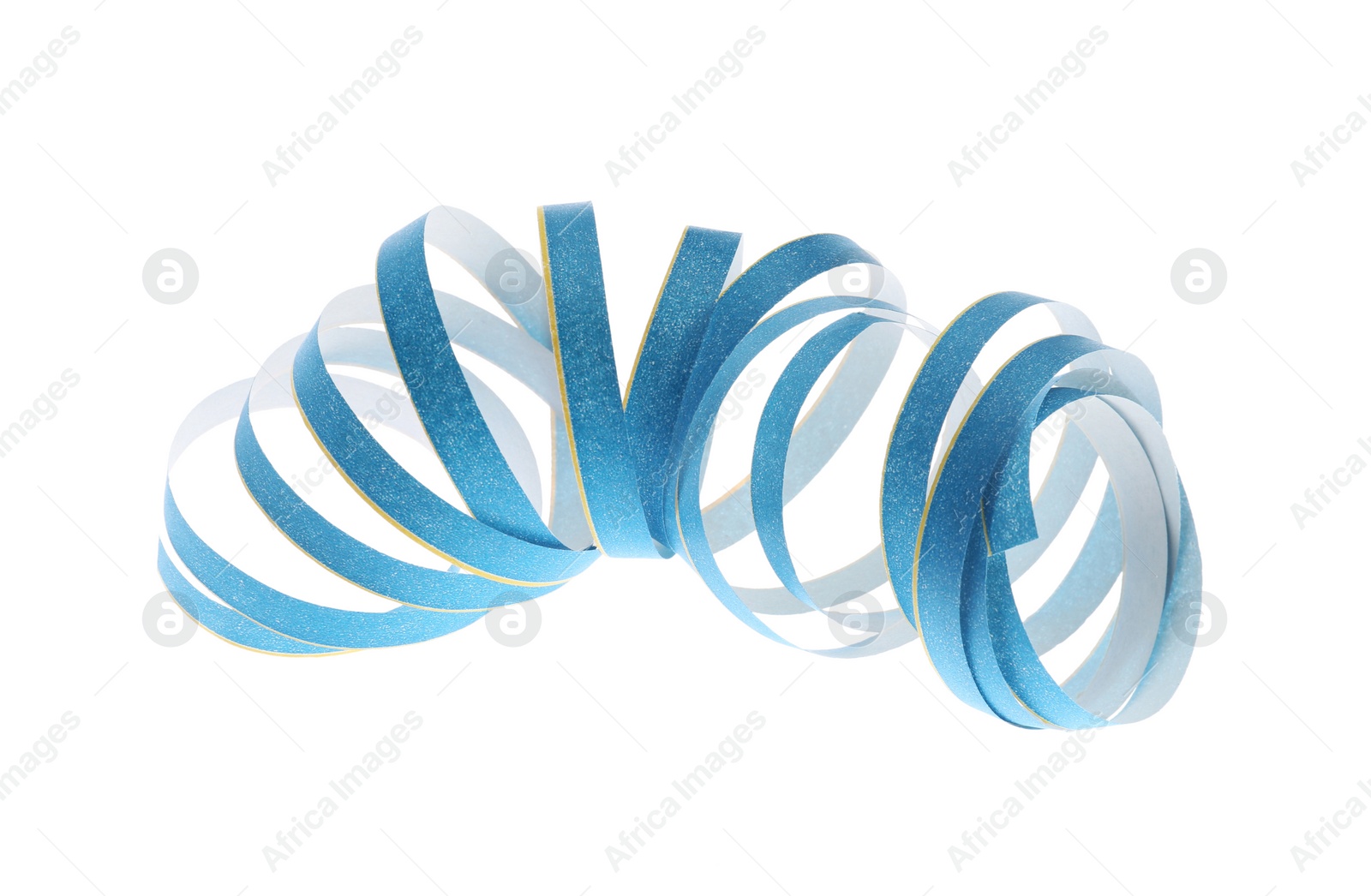 Photo of Bright serpentine streamer on white background. Festive decor