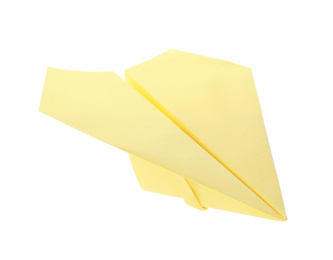 Handmade yellow paper plane isolated on white