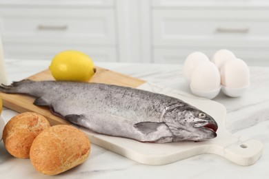 Allergenic food. Different fresh products on light table, closeup