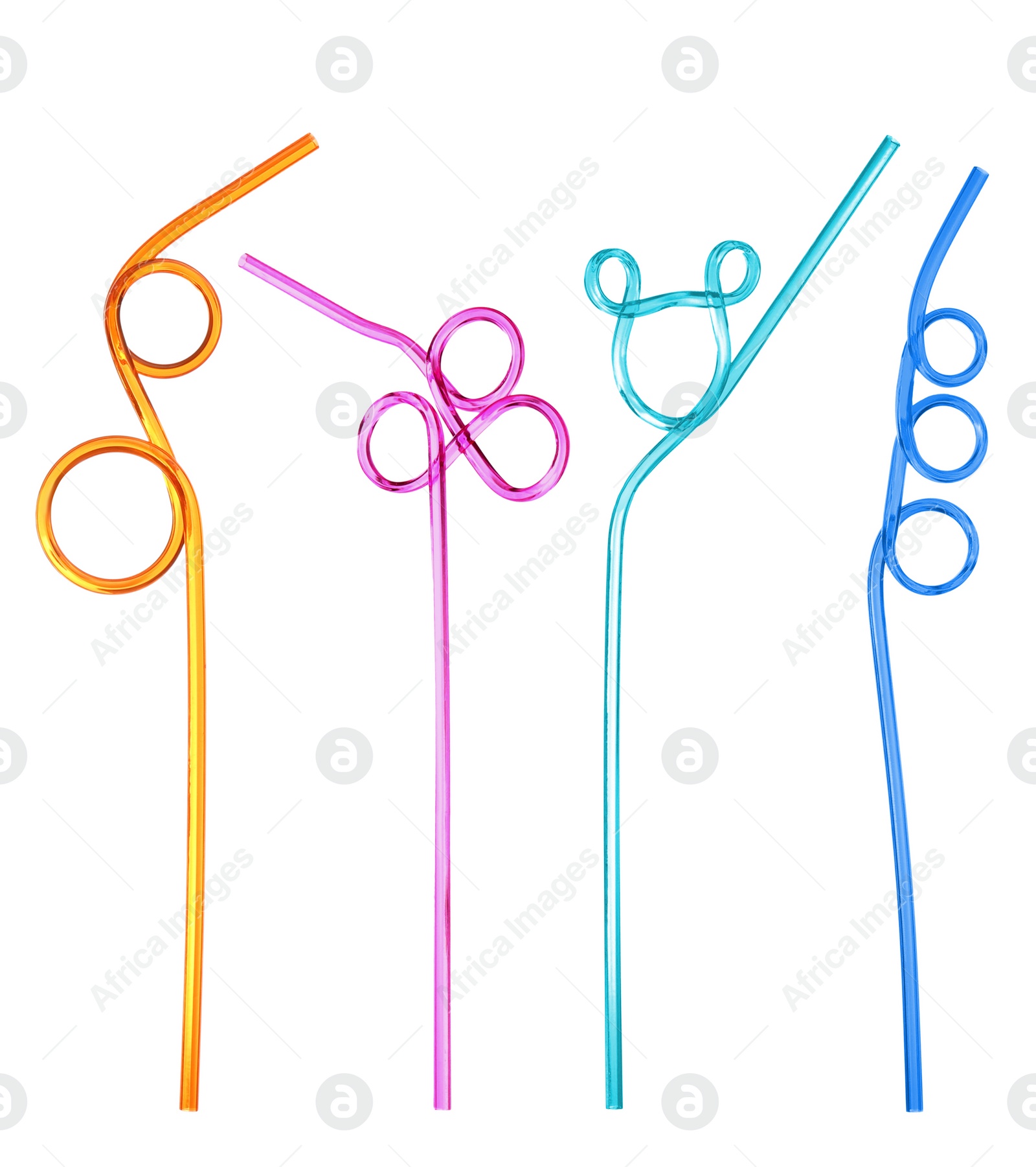 Image of Set with different straws for drinks on white background