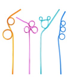 Image of Set with different straws for drinks on white background