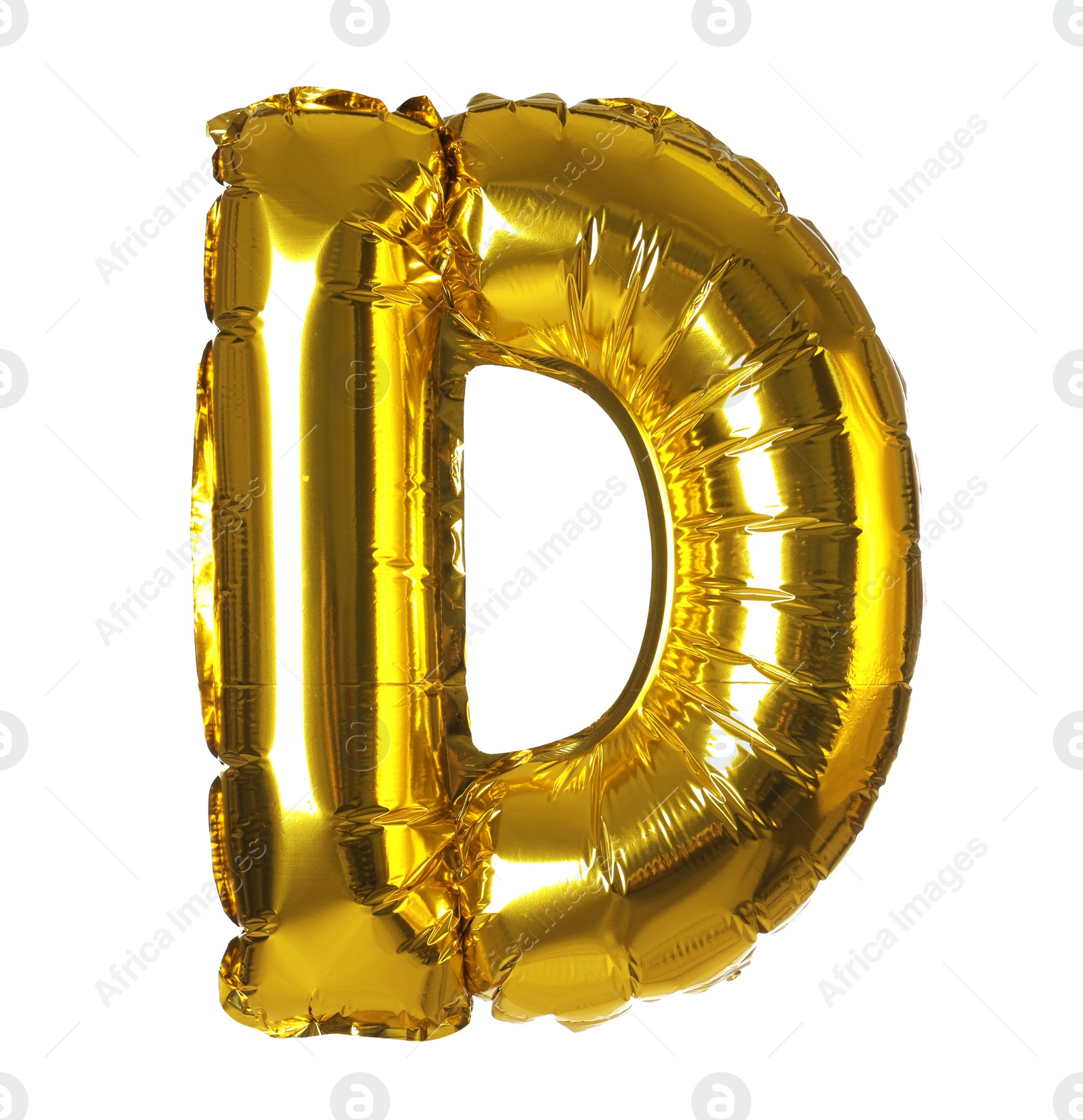 Photo of Golden letter D balloon on white background