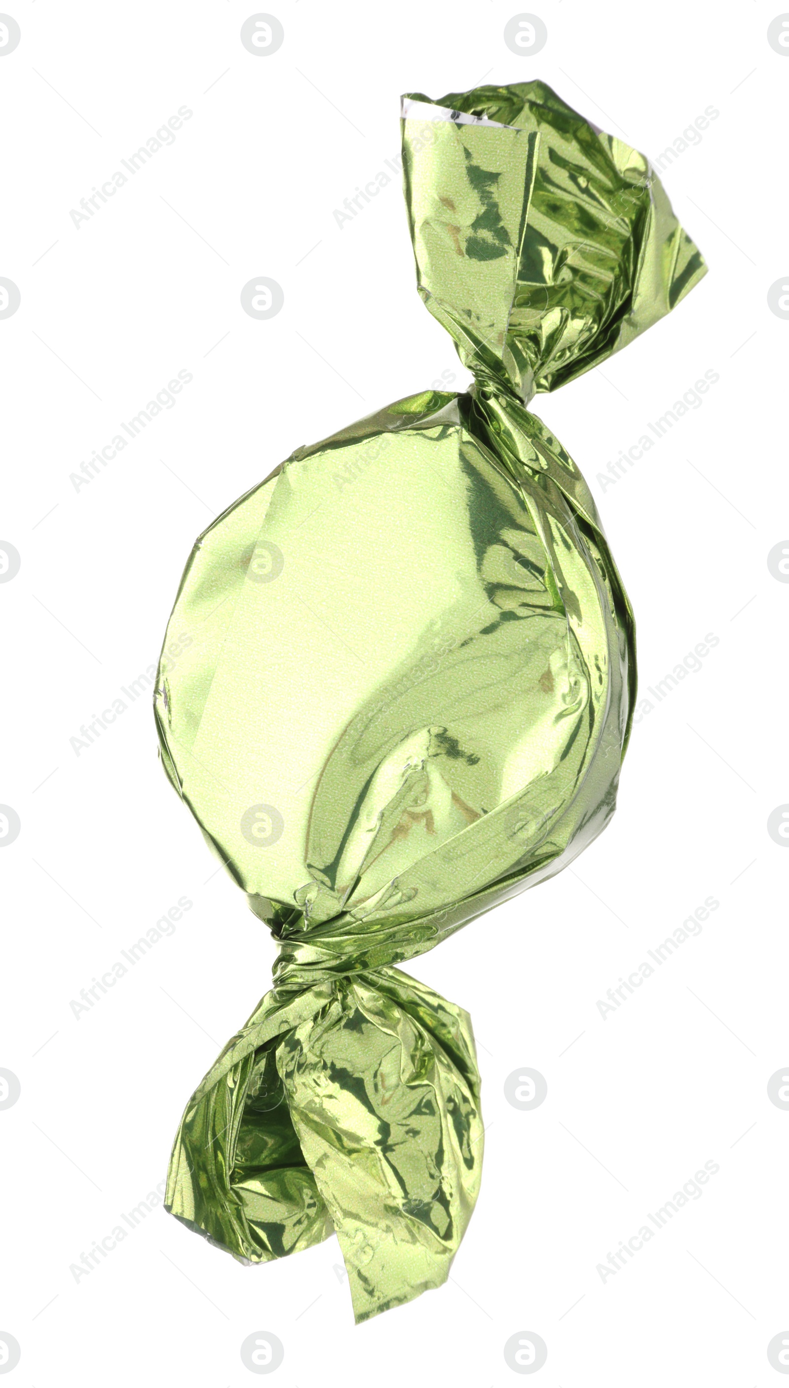 Photo of Candy in light green wrapper isolated on white