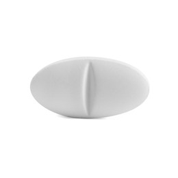 Photo of One pill on white background. Medicinal treatment