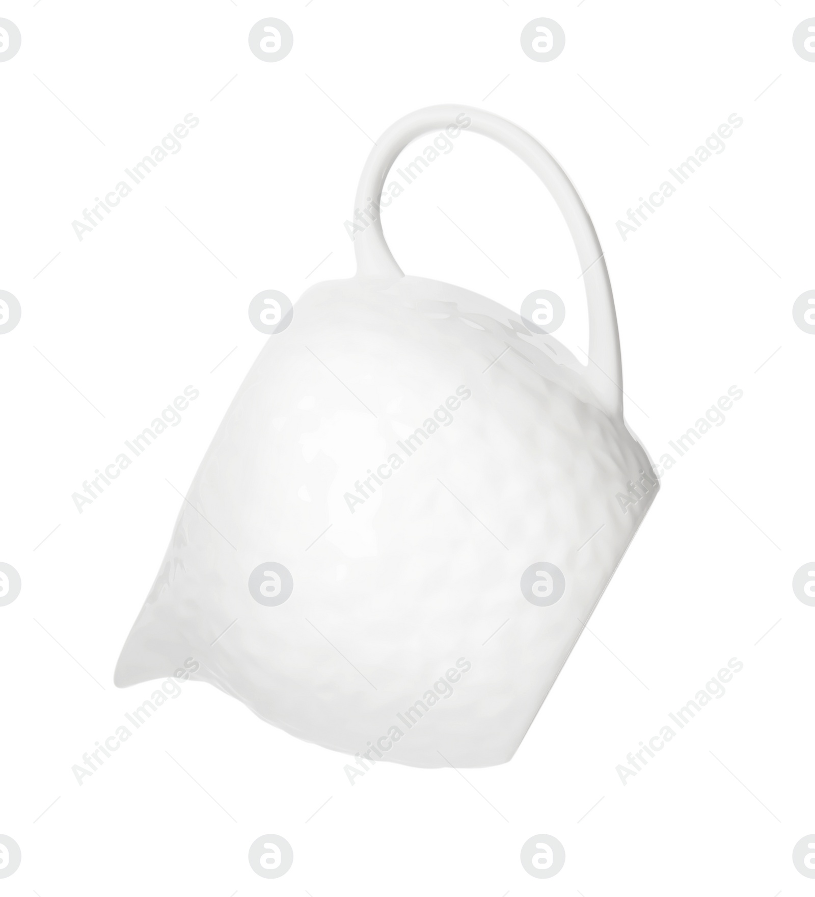 Photo of Clean empty ceramic sauce jug isolated on white