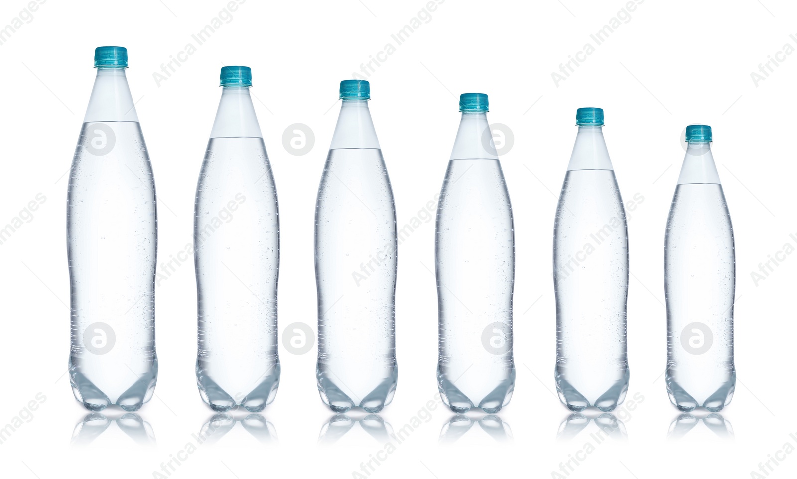Image of Set with different bottles of pure water on white background. Banner design