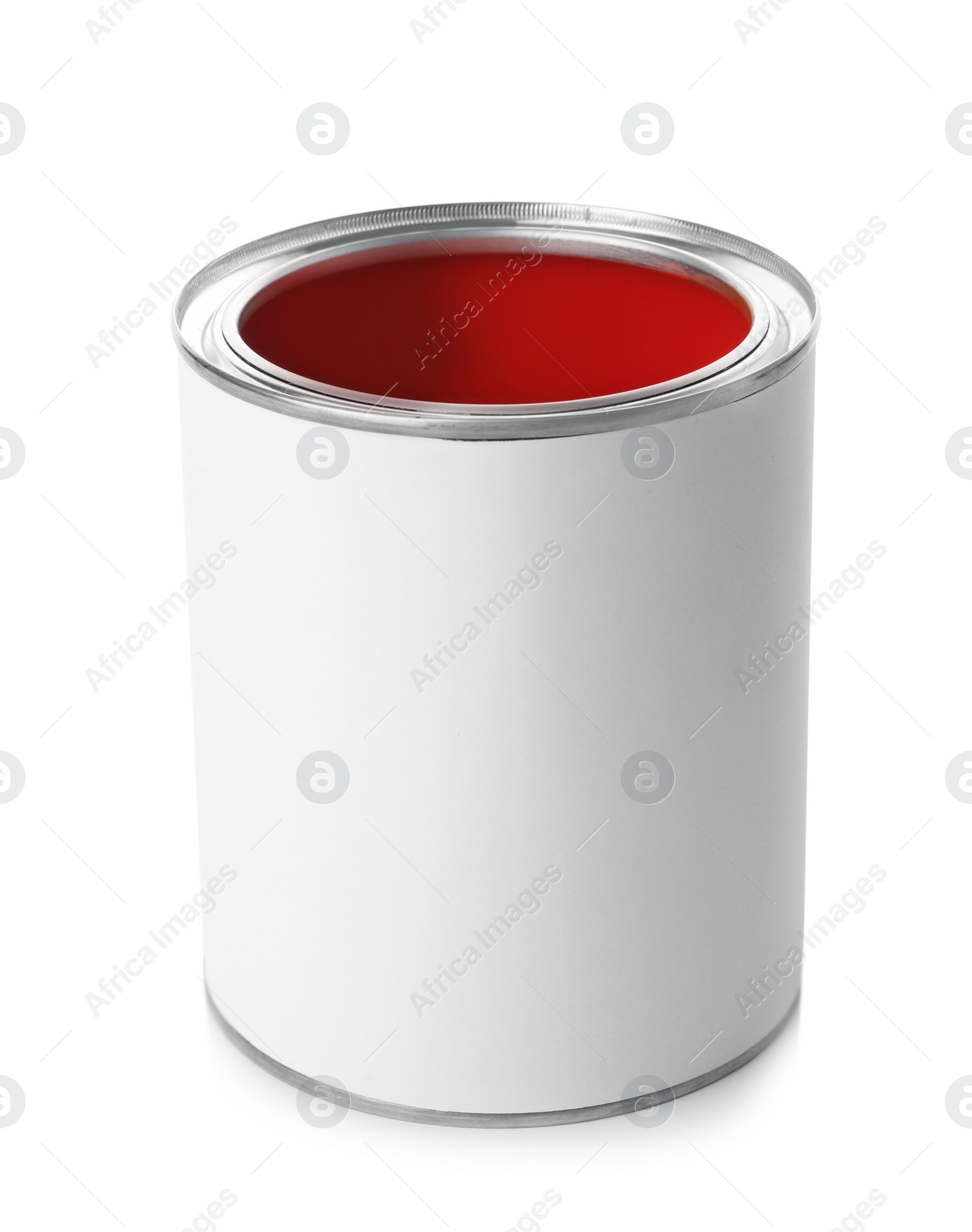 Photo of Open paint can on white background. Mockup for design