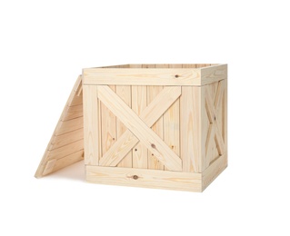 Wooden crate with lid isolated on white