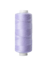 Photo of Spool of lilac sewing thread isolated on white