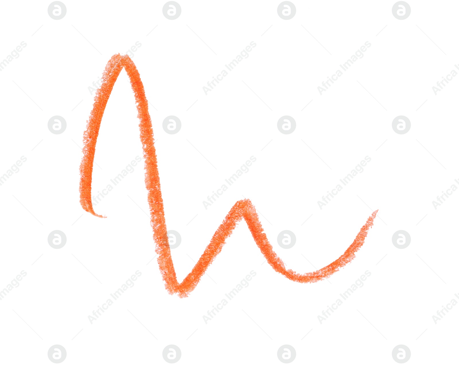 Photo of Orange pencil scribble on white background, top view