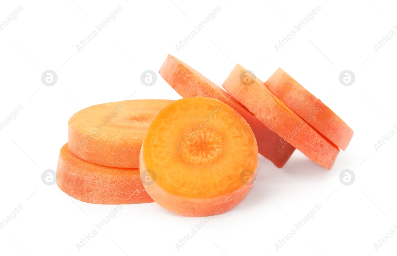 Photo of Slices of fresh ripe carrot isolated on white