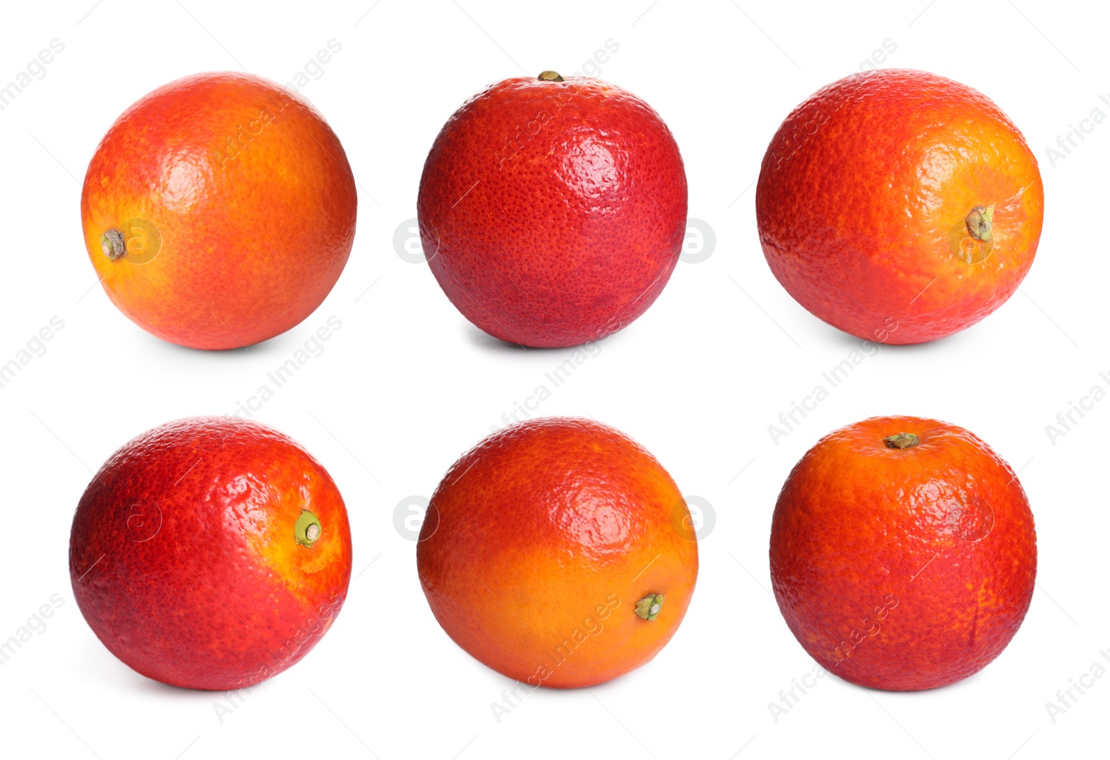 Image of Set with ripe red oranges on white background 