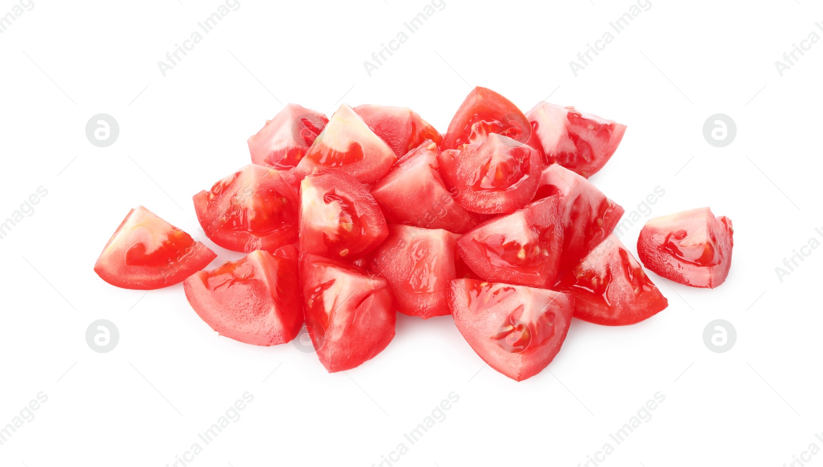 Photo of Pieces of red ripe tomato isolated on white