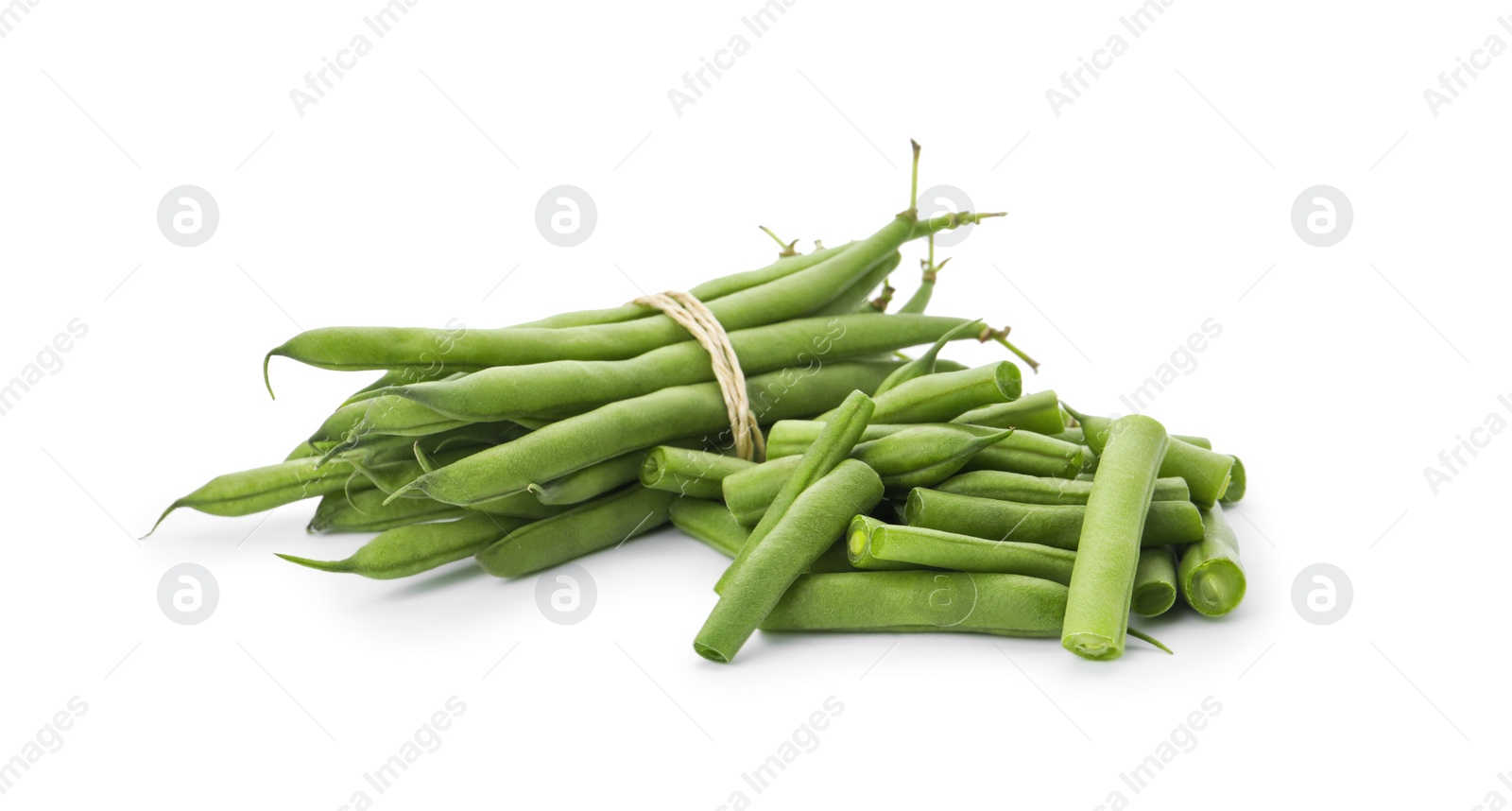 Photo of Delicious fresh green beans on white background