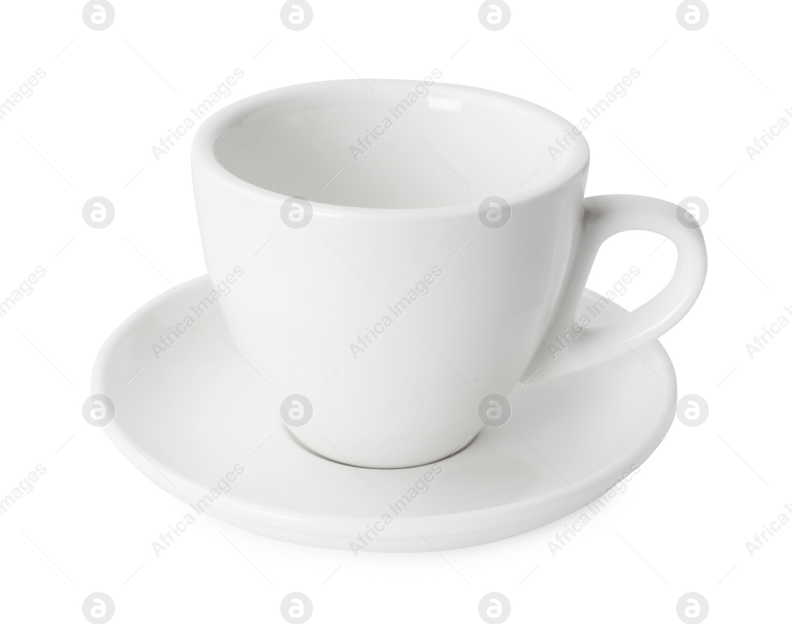 Photo of Ceramic cup and saucer isolated on white