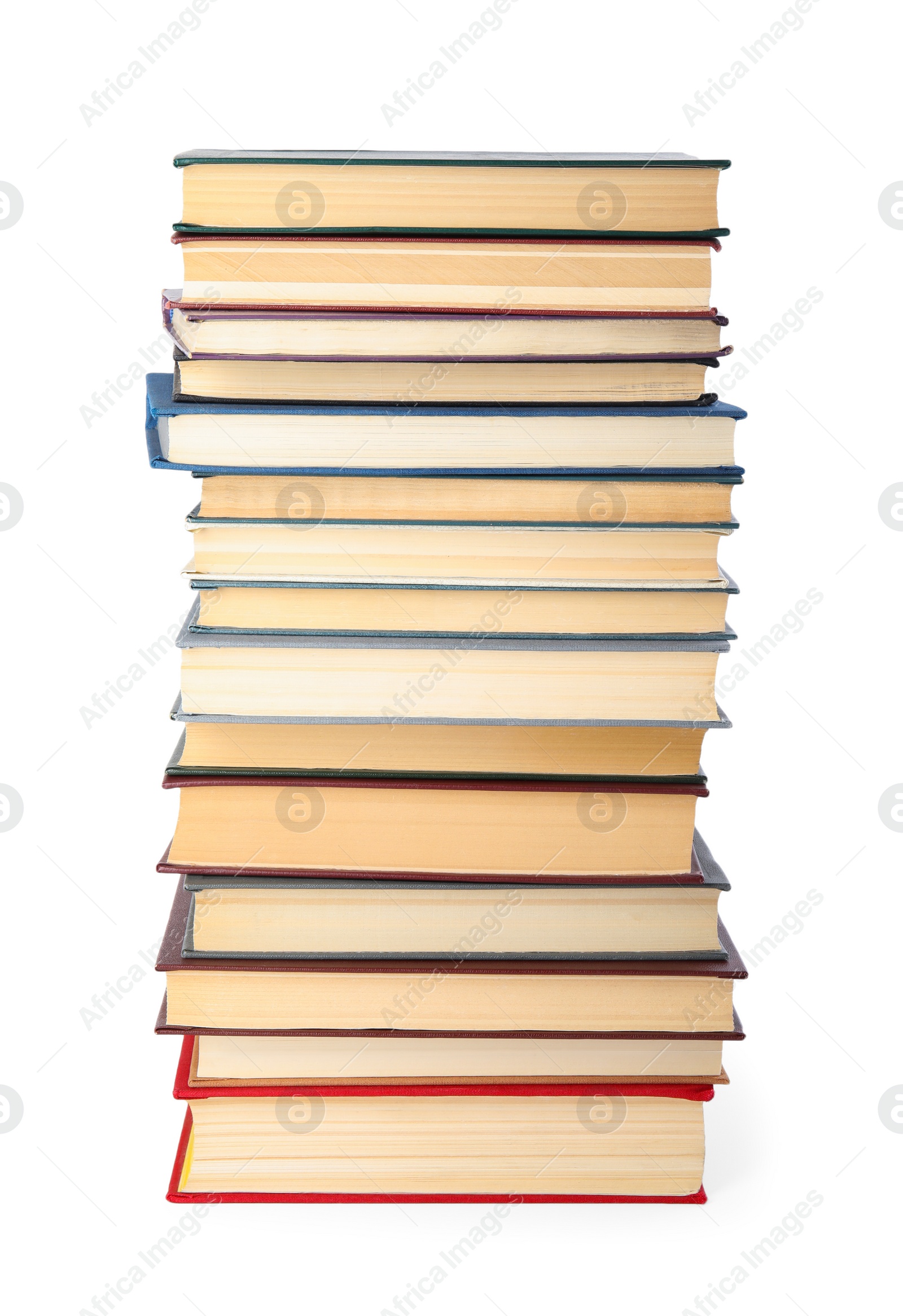 Photo of Stack of hardcover books on white background