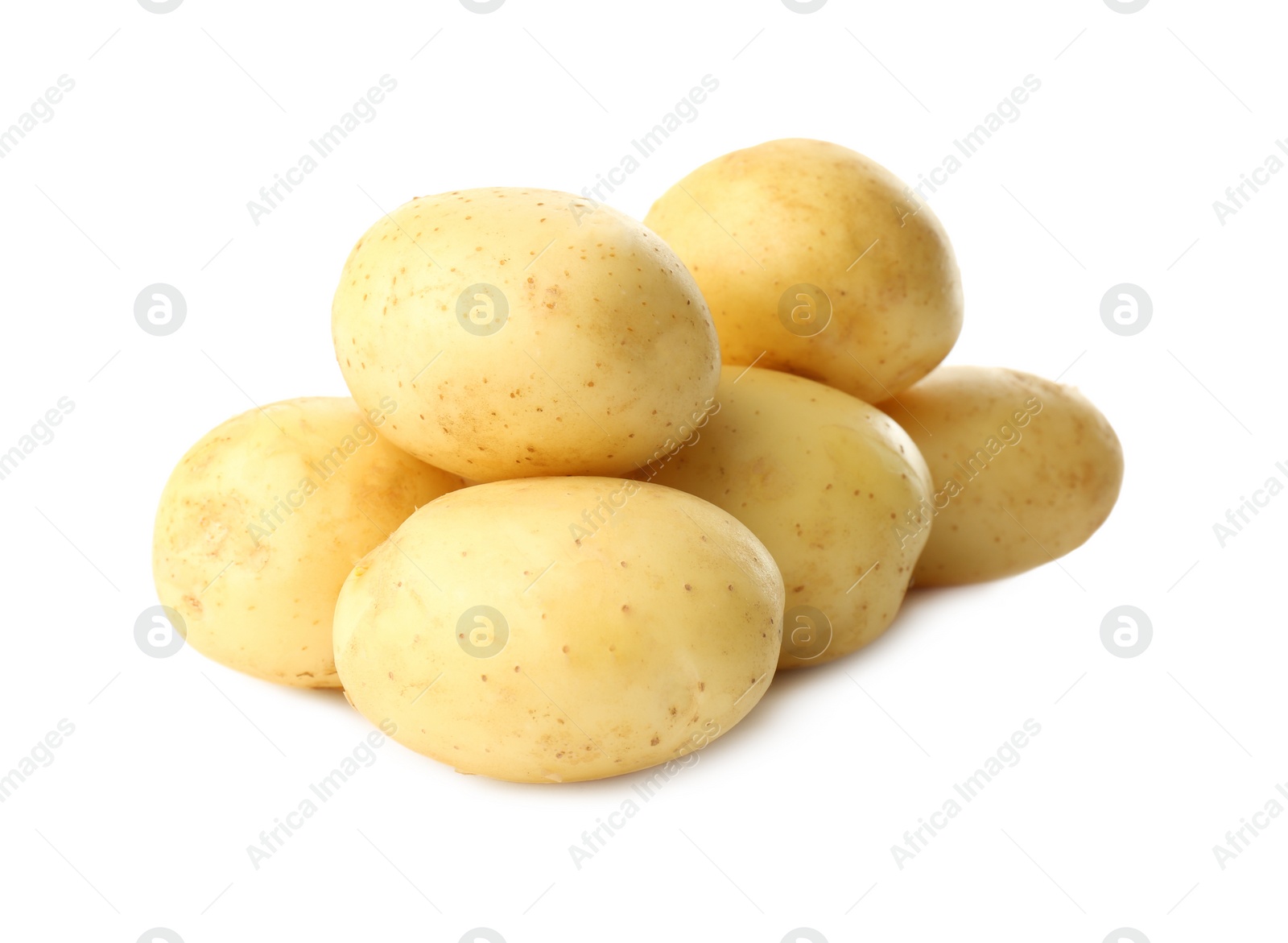 Photo of Fresh raw organic potatoes on white background