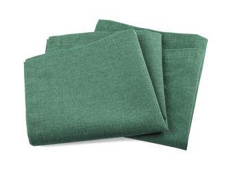 Photo of Green cloth kitchen napkins isolated on white